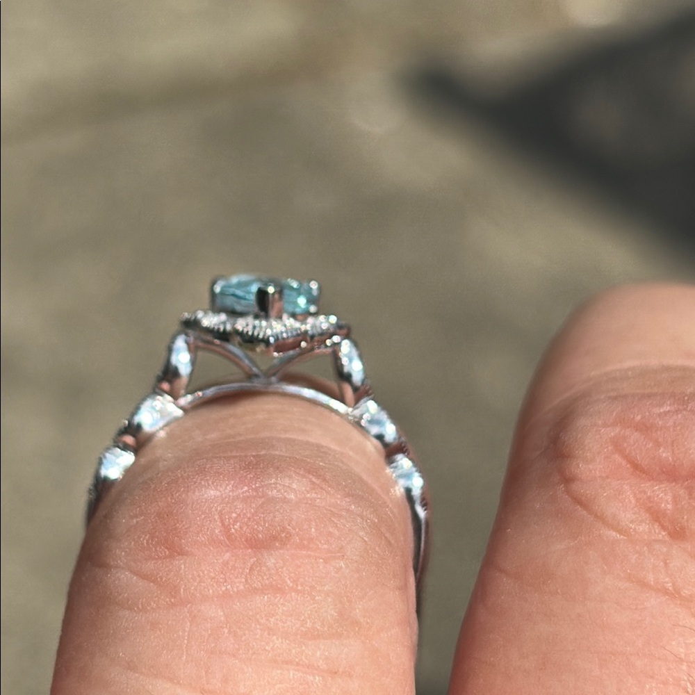 Pear Cut 1.25 tcw Genuine Aquamarine & Diamond Ring Sterling Silver Size 7 - Picture 5 of 13